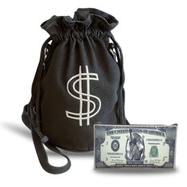 AseiTaku Denim Drawstring Backpack with Coin pouch, Large Money Dollar Sign Bucket Rucksack, Lightweight Sport Bags (Black)