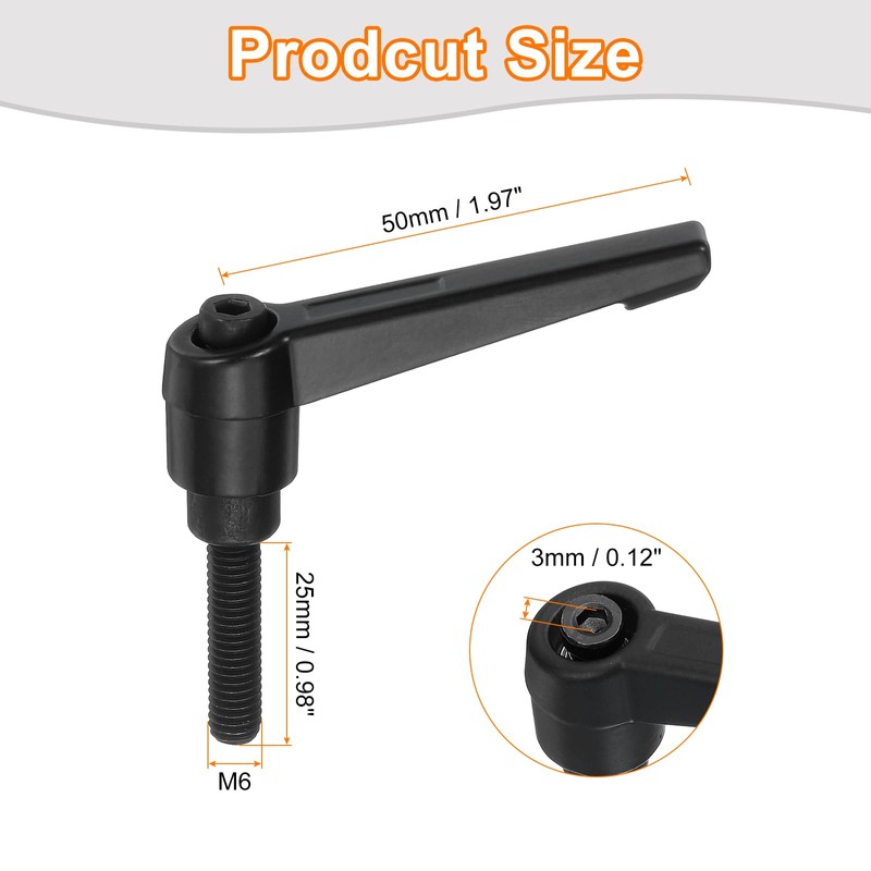 sourcing map 4Pcs M6 x 25mm Adjustable Knobs Handle Male