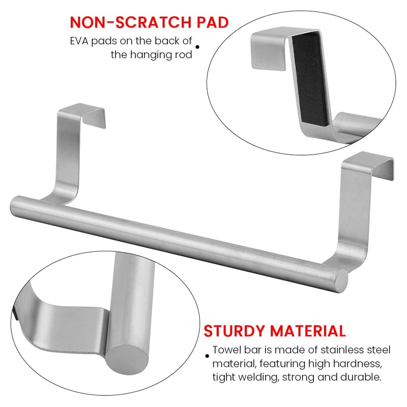 2 Pack Over Cabinet Towel Holder, Brushed Dish Towel Rack