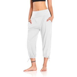 DIBAOLONG Womens Yoga Pants Capri Loose Workout Sweatpants Comfy Lounge Joggers with Pockets White XL