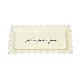 Sorority Shop Phi Sigma Sigma Jewelry Dish - Rectangular Gloss Finish Ceramic tray with Sorority Name in Cursive Script, Multi-Function Ceramic Ring Dish, Ideal for Jewelry and Keys