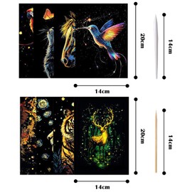 Georgie Porgy Scratch Pictures Set DIY Craft Kits for Children Adults Magic Rainbow Scratch Paper for Christmas Birthday Gift with Scratching Tools Kit (A5 Night-Glowing Elf Animal+Forest Animals)