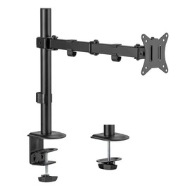 Mount-It! Single Monitor Arm 17" to 32", Full Motion Adjustment with Tilt, Rotation, Swivel, Height Adjustment Along Pole, Clamp or Grommet Mounting, Monitor Desk Mount VESA 75x75 and 100x100, Black