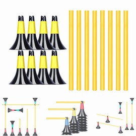 Double Opening Design conical Obstacle Cones for Sports Training, 8pcs Cones and 8pcs Poles, Suitable for Various Sports Training Equipment, Soccer Agility Basketball Cones for Training (Yellow)