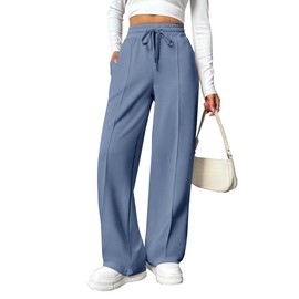 PINSPARK Sweatpants Women Baggy Wide Legged Pant Elastic Waist SAMS Loose Active Pants with Pockets Deep Sea M Navy Blue