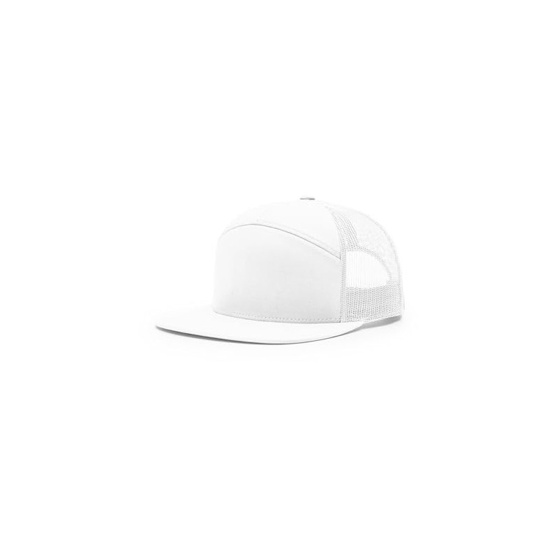 Richardson 168 7-Panel Trucker Hat, Flat Bill Snapback-OSFM-White