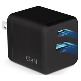 LUCKYDUO PD Charger, USB-C Outlet, 2 Ports, 42W (12W + 30W, 45 W), Maximum Output, 45 W, Foldable Plug (Supports QC3.0/PPS Rapid Charging), Low Temperature GaN V Technology (Gallium Nitride), USB-A &