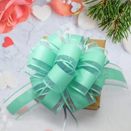 FQTANJU 5 PCS 6 inches Large Pull Bows, Bow for Gift Wrapping, Ribbon Bows for Wedding Christmas Birthday Party Gift Baskets or Valentine's Day Flower Gift Boxes Decoration (Blue-green)