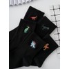 WDIRARA Men's 5 Pairs Dinosaur Embroidered Crew Socks Casual Cartoon