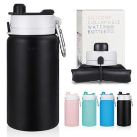 PLTCAT Collapsible Water Bottle, 26oz Foldable Bottle BPA Free Reusable Lightweight Leak-Proof Travel Silicone Water Bottle for Travel, Gym, Hiking, Office, Camping(Black)