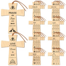 Affrolling 30 Pcs Cross Bible Verses Bookmarks Church Gifts for Women Men Wooden Christian Inspirational Religious Bookmarks Bulk Baptism Bible Verse Bookmarks Scripture Marks for Book Gifts