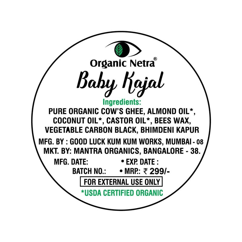 Organic Netra® Baby Kajal - 100% Natural, Enriched with Certified