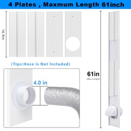 Dryer Window Vent Kit for 4 Inch Ducting, Adjustable Window Dryer Vent Kit with Outdoor Dryer Vent Cover for Sliding Windows Exhaust Ventilation (Up to 61 inches)