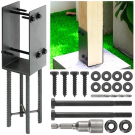 WOWACE 4"x4"(Actual 3.5"x3.5") Wet Concrete Foundation U-Shape Post Base Holder, for Fence, Deck, Gazebo and Other Post-Like Structure Pole Construction Ground Post Bracket Base (1pack-Dark Gray)