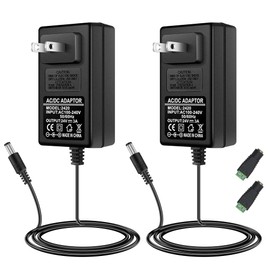 24V Power Supply, DC 24 Volt 2A 48W LED Lights Power Supply Adapter, 100-240V AC to 24V DC Transformer for LED Strip Lights, Wall Plug Power Supply with 5.5/2.1mm Jack Converter (2 Pack)