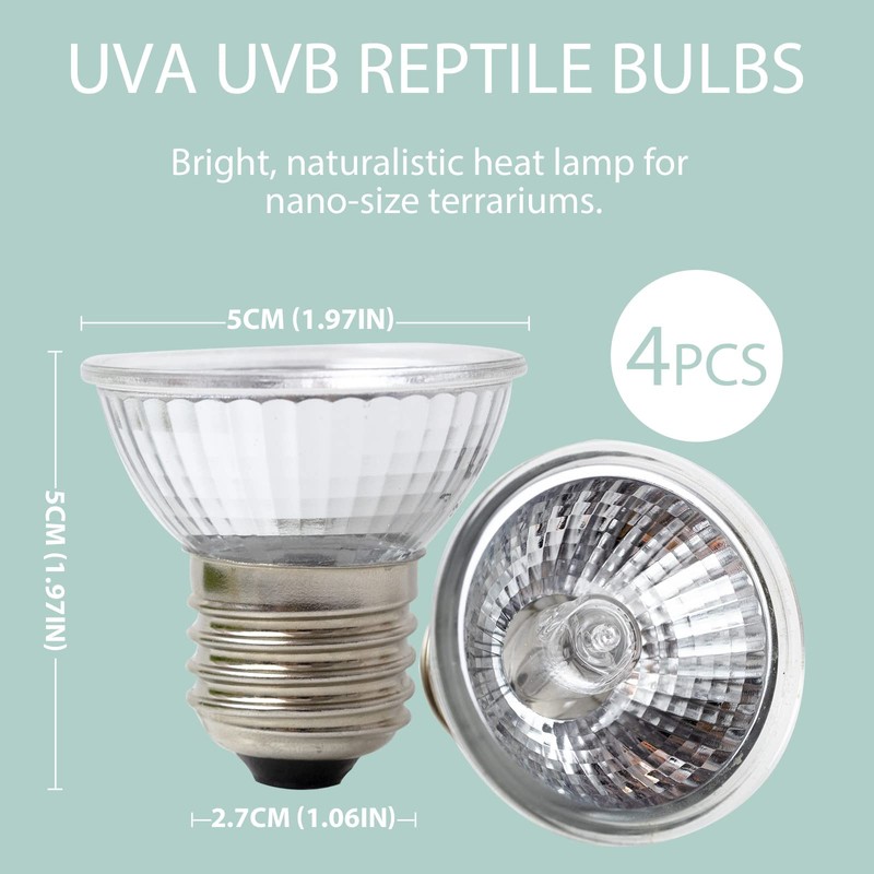 LUCKY HERP 4 Pack 50W UVA UVB Reptile Light Bulbs,