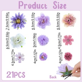 Tyqour 21 Pcs Silk Flower Hair Clips for Women Aesthetic Flower Hair Accessories Roses Headdress Clips Boho Purple Floral Bride Barrettes Wedding Accessories (Purple and White)