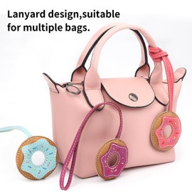 CRAZYSMITH Leather Bag Charm,Donut Keychain Purse Charms,Bag Charms for Handbags,Bag Accessories Charms（pink）