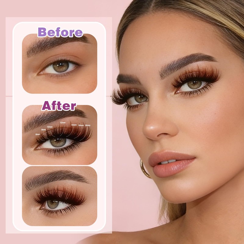 Brown Wispy Lash Clusters Natural Puffy Eyelash280 Pcs, 80D Curly