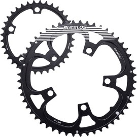 BUCKLOS 110BCD Bike Chainring Set with Pin, Double Round 5 Bolts Aluminum Chainring 50T 34T 52T 36T 53T 39T for Road Bike Bicycle Fits 8 9 10 11 Speed Chains