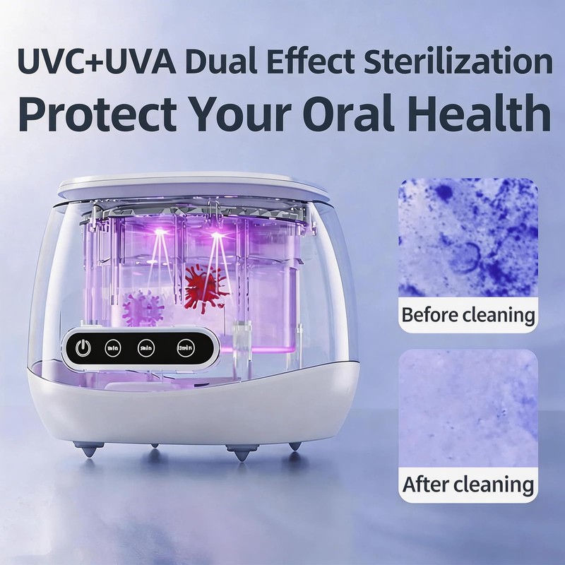 Ultrasonic Retainer Cleaner 45KHz Denture Cleaner Machine Dental Clean Pod