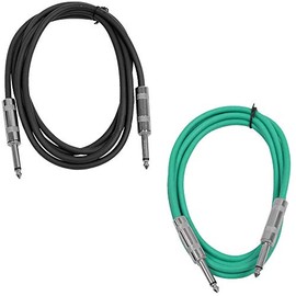 Seismic Audio - SASTSX-6-2 Pack of 6 Foot 1/4" TS Male to 1/4" TS Male Patch Cables - Unbalanced - 6 Foot Patch Cord - Black and Green