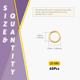 Swpeet 60Pcs Heavy Duty 3/4 Inch - 20mm Gold Multi-Purpose Metal O Ring Metal Rings for Hardware Bags Ring Hand DIY Accessories Keychains Belts and Dog Leas (Gold, 3/4 Inch)
