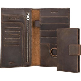 Contacts - Soporte para pasaporte familiar de piel de grano completo para 4 Airtag, portafolios para pasaporte con bloqueo RFID, funda para pasaporte de viaje con 4 ranuras para pasaporte, 6 ranuras