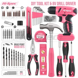 Hi-Spec 58pc Pink 8V USB Electric Drill Driver & Household Tool Kit Set With Variable Speed DIY Cordless Power Screwdriver