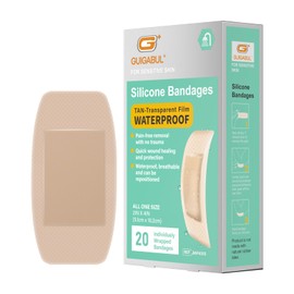 G+ GUIGABUL Silicone Adhesive Bandages Large Size for Sensitive Skin Pain-Free Removal Waterproof Hypoallergenic Breathable 2"x4" 20 Count Latex Free for Wound Care
