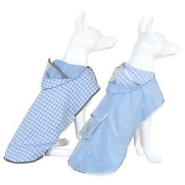 MAMORE Dog Raincoat, Reversible Waterproof Hooded Reflective Lattice Lining Double Fabric Dog Rain Jacket for Small Dogs Medium Dogs Large Dogs (Blue, L)