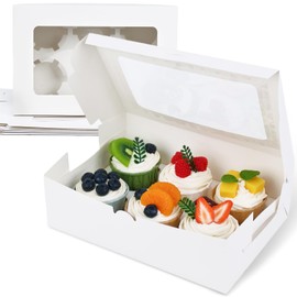VGOODALL 6PCS White Cupcake Containers, 6 Count with Window Boxes Holding 36 Pastry Box for Birthday Holiday Party Bakery Supplies…