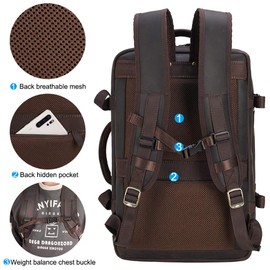 Vintage Leather Backpack for Men Fits 15.6 Inch Laptop Expandable 36L Business Travel Carry On Backpack School Daypack Weekender Bag