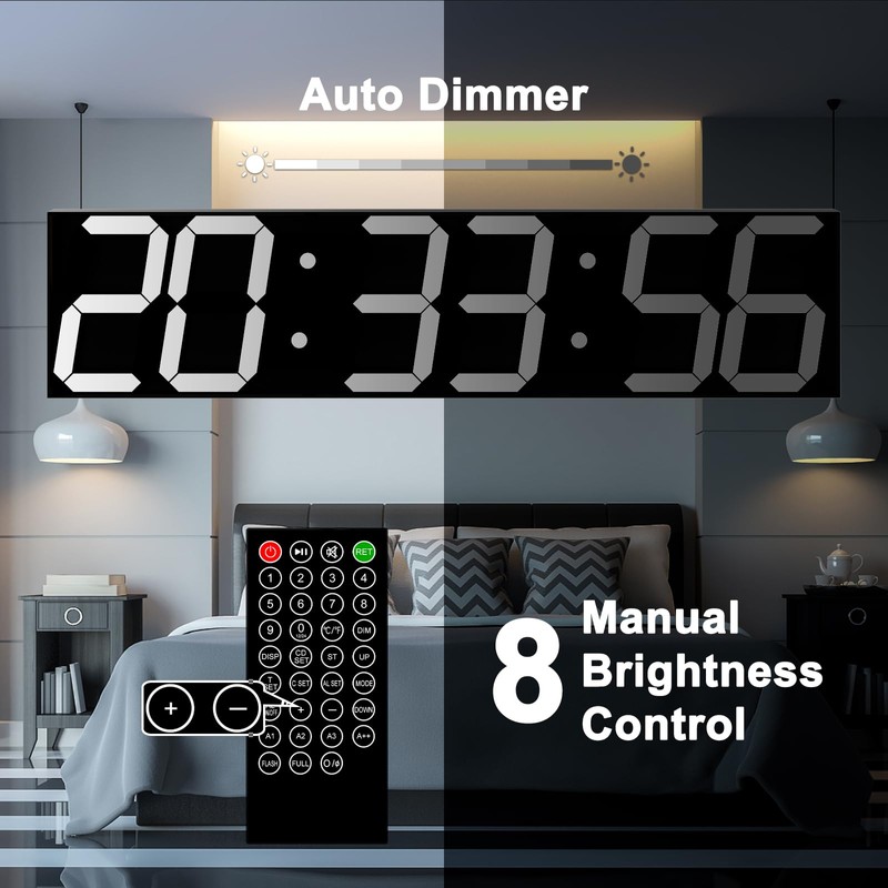 CHKOSDA Digital Wall Clock, Oversize Led Digital Clock with Auto