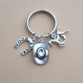 Running Horse Cowboy Keychain, Horseshoe Pendant Key Ring, Cowboy Hat Horsemanship Accessories, Key Holder Key Organizer for Men Women