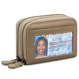 GAEKEAO Womens Credit Card Holder Wallet Genuine Leather Card Case RFID Blocking Small Blocked Purses for Women with Zipper Coin Purse