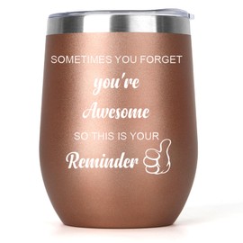cufieovh Inspirational Gifts for Women Men Wine Tumbler with Lid 12oz Cheer Gifts Encouragement Gift for Women Men Motivational Gift for Friends Coworker Sister Brother Insulated Tumblers Rose Gold