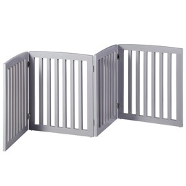 JungleA Freestanding Foldable Pet Gate for Dogs, 24 inch 4 Panels Step Over Fence,Pet Door, Dog Gate for Room, Doorway, Stairs (Grey)