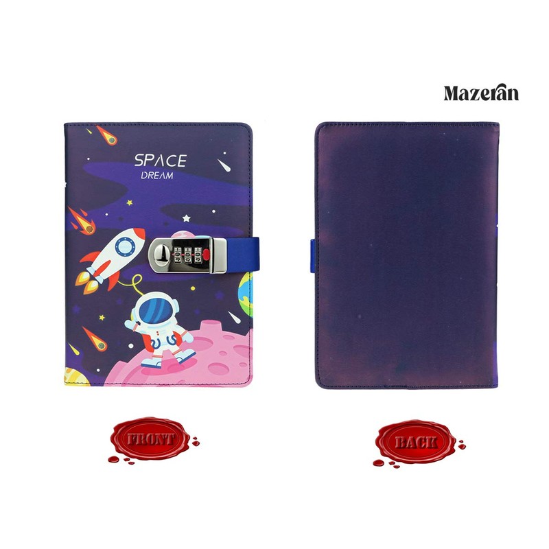 Mazeran Combination Lock Journal, PU Leather Hard Cover Space Astronaut
