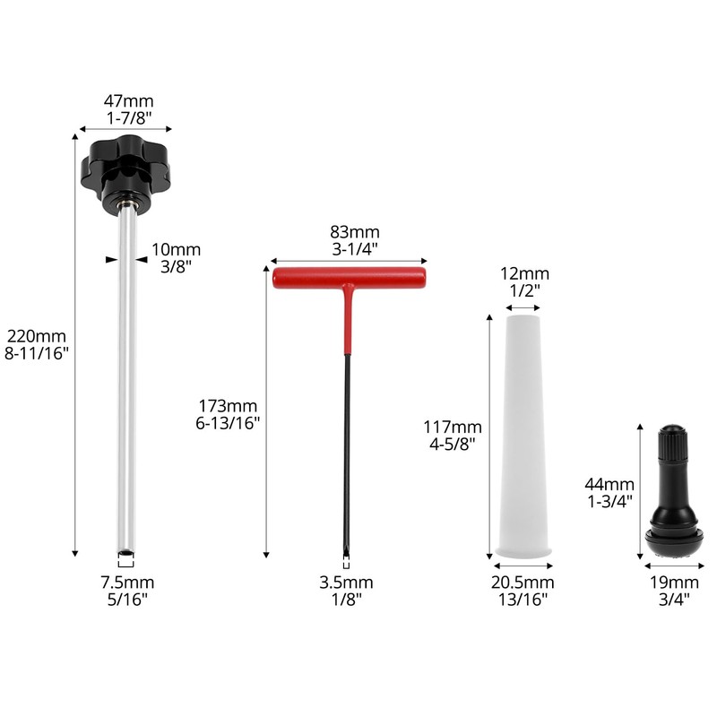 QWORK® 4-Piece Tyre Valve Recovery Tool Set with Rubber Valves