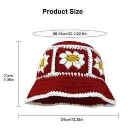 YAMEIZE Handmade Crochet Knitted Bucket Hat - for Women Men Beanies Crochet Hat Stylish Floral Knitted Bucket Hat Sun Colorful Beach Travel Outdoor