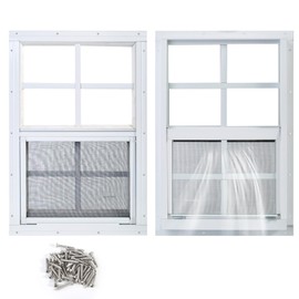 Kevirice Shed Window 2 Pack 18"X23" White Flush Mount Small Sliding Household Windows with Tempered Glass and Fiberglass Screen for Shed,Chicken Coop, Playhouse,Barns,Garage