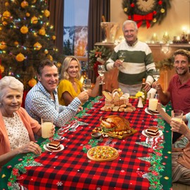 Christmas Table Cloth Rectangle Tablecloth - Merry Christmas Polyester Oblong Party Dining Table Cover Green Red Buffalo Plaid Tree Gnome Red Truck Fabric Vintage Farmhouse Decorations 60x120 Inches