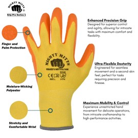 Mighty Mitts Safety Work Gloves for Men, Firm Grip with Crinkle Latex Palm Coating, Breathable Utility, 12-Pair Bulk Pack, Work for Warehouse, Construction, Plumbing, Extra Large