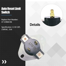 47-22860-06 Auto Reset Limit Switch Replacement for Rheem Furnace L110-10F 230V 25A