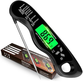 Aouplry Meat Thermometer Digital,Instant Read Food Thermometer with Backlight LCD Screen, IP67 Waterproof Foldable Long Probe & Auto On/Off, Perfect for Cooking,BBQ,Candy Making (Black)