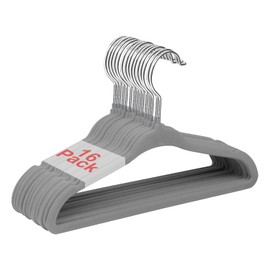 Wellong Baby Velvet Hangers, 11 Inches Kids Clothes Hangers, Non-Slip Childrens Hangers for Infant and Toddler 16 Pack Gray
