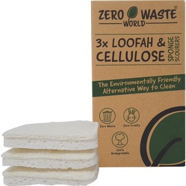 ZERO WASTE WORLD Natural sponge -eco friendly washing up sponges, natural cleaning products for home,non scratch 100% biodegradable (cellulose loofah)