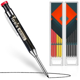 MEBTOOLS Mechanical Carpenter Pencil - Heavy Duty Carpenter Pencils, Mechanical Pencil w/ 12 Refills & Built-In Sharpener - Welders & Construction Pencils, Lead Holder w/Long Nose for Marking - Black