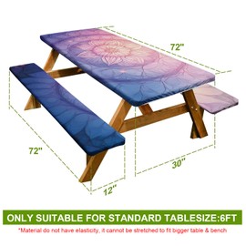 Picnic Table Cover with Bench Covers Camping Essentials Waterproof Windproof Camping Tablecloth, Fitted Rectangle Tables and Seats,boho floral,72in
